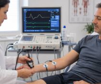 Ηλεκτρομυογράφημα με ηλεκτρόδια στο χέρι ασθενούς